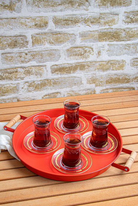 Hermia Set 4 Bandejas Metálicas Rojas M0259, Diseño Elegante para Servir y Decorar, Metal Duradero, Tamaños Variados 30-51cm
